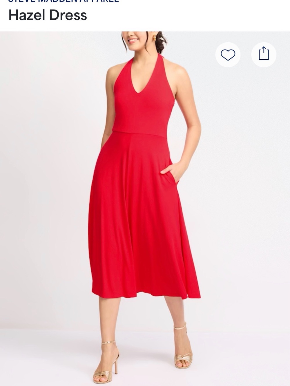 Steve Madden Red Halter Midi Dress with Pockets